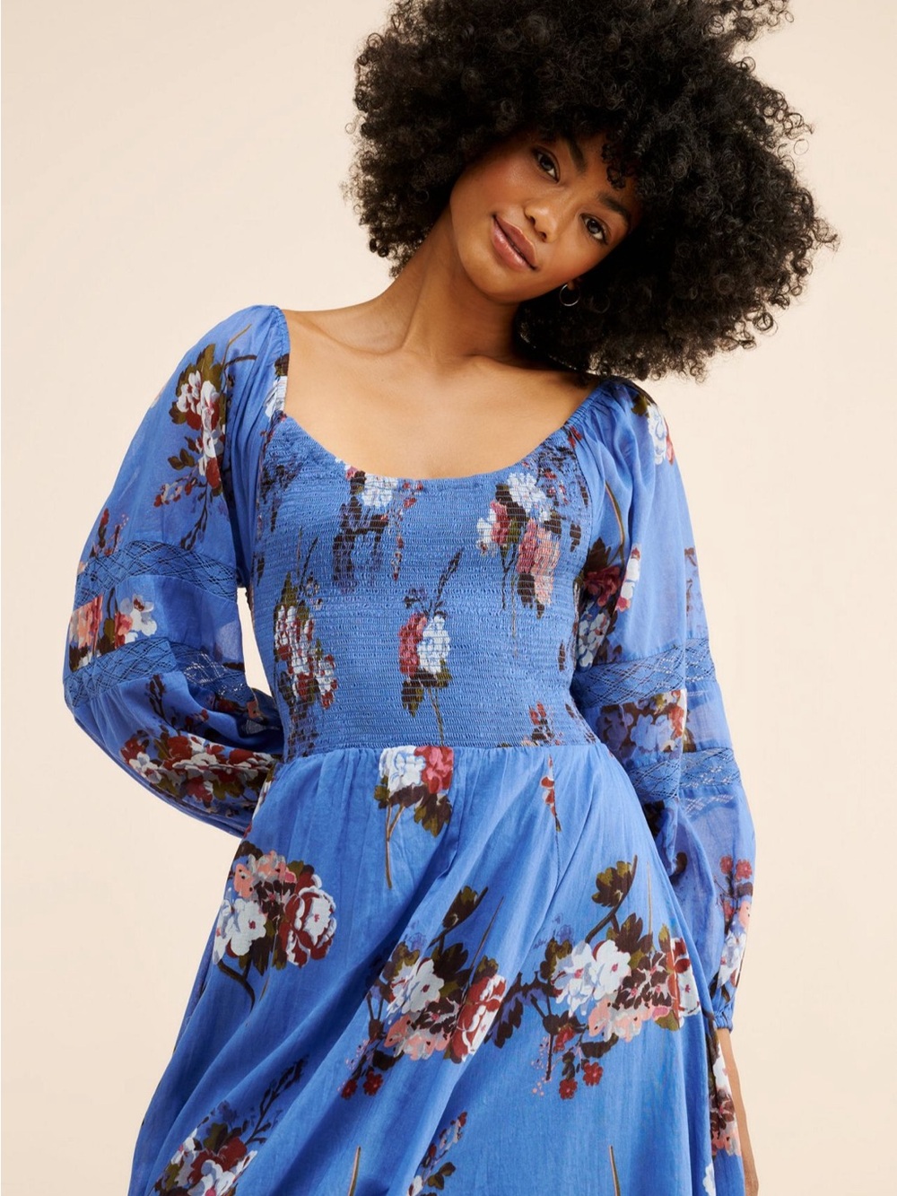 Free People Morning Glory Maxi Dress Blue Floral Maxi Dress Smocked NWT wedding - Picture 3 of 11